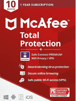 McAfee Total Protection Plus VPN 10 Devices 1 Year - McAfee Key - EUROPE